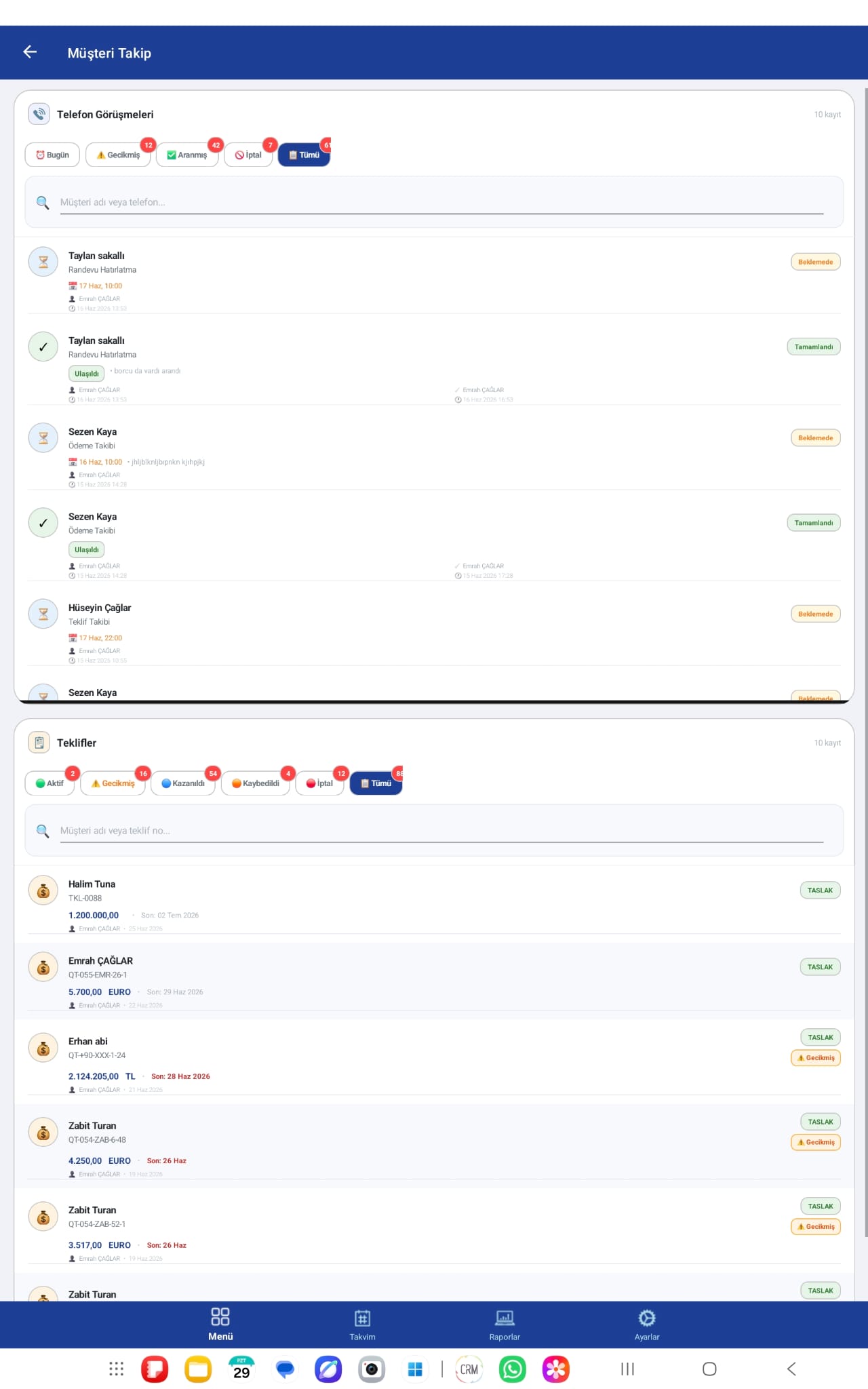 Müşteri Takip